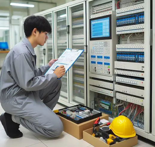technician performing BMS testing and commissioning