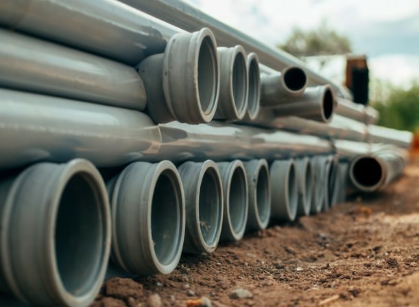 stack of drainage pipes above ground